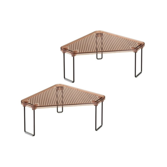 mDesign Corner Plastic/Metal Freestanding Stackable Organizer Shelf for Bathroom Vanity Countertop or Cabinet for Storing Cosmetics, Toiletries, Facial Wipes, Tissues, 2 Pack - Amber Brown/Bronze