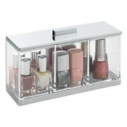 mDesign Cosmetic Divided Organizer Canister Box, 3 Sections, Lid, Clear/Chrome