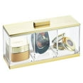 thumbnail image 1 of mDesign Cosmetic Divided Storage Organizer Box, 3 Section, Lid, Clear/Soft Brass, 1 of 8