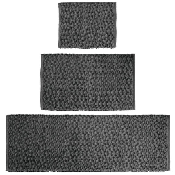 mDesign Cotton Bathroom Spa Mat Rugs/Runner, Diamond Design, Set of 3, Dark Gray