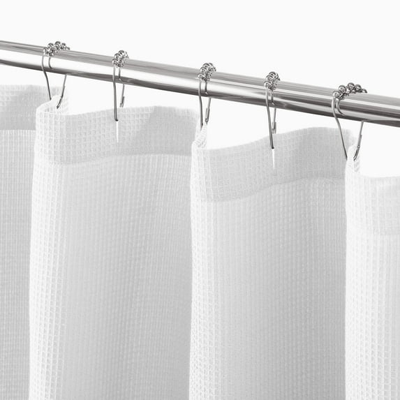 mDesign Cotton Waffle Knit Shower Curtain - Spa Shower Curtain, 54" x 78", White