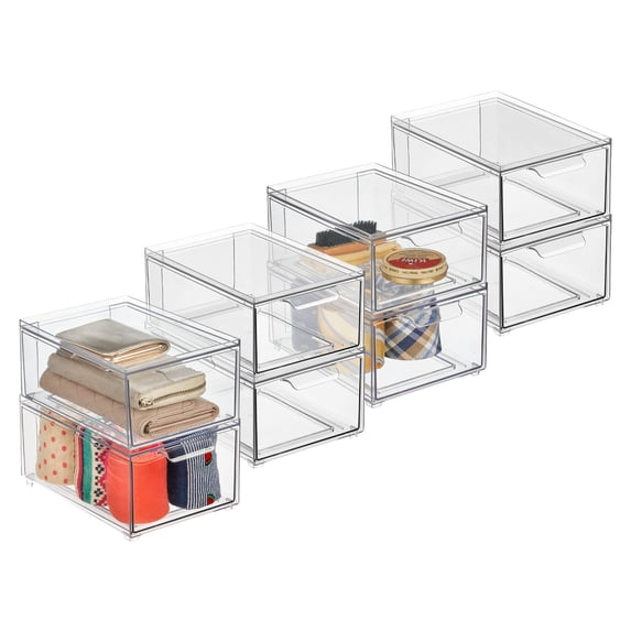 mDesign Countertop 2 Drawers Pantry Bin, Clear, 8 Count