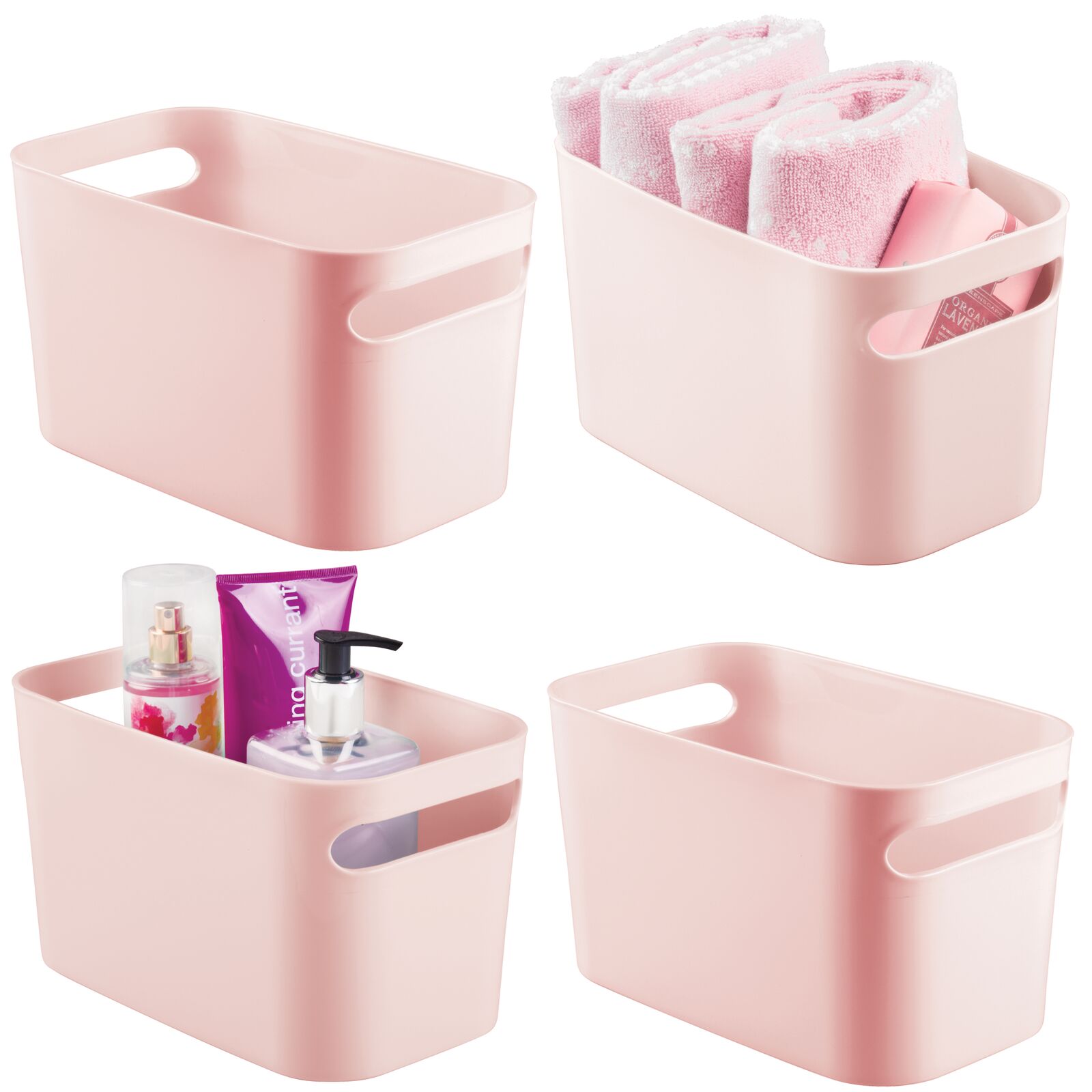 mDesign Deep Plastic Bath Storage Bin with Handles, 10" Long, 4 Pack