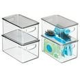 thumbnail image 1 of mDesign Deep Plastic Bathroom Storage Box, Lid/Handles, 4 Pack, Clear/Smoke Gray, 1 of 8