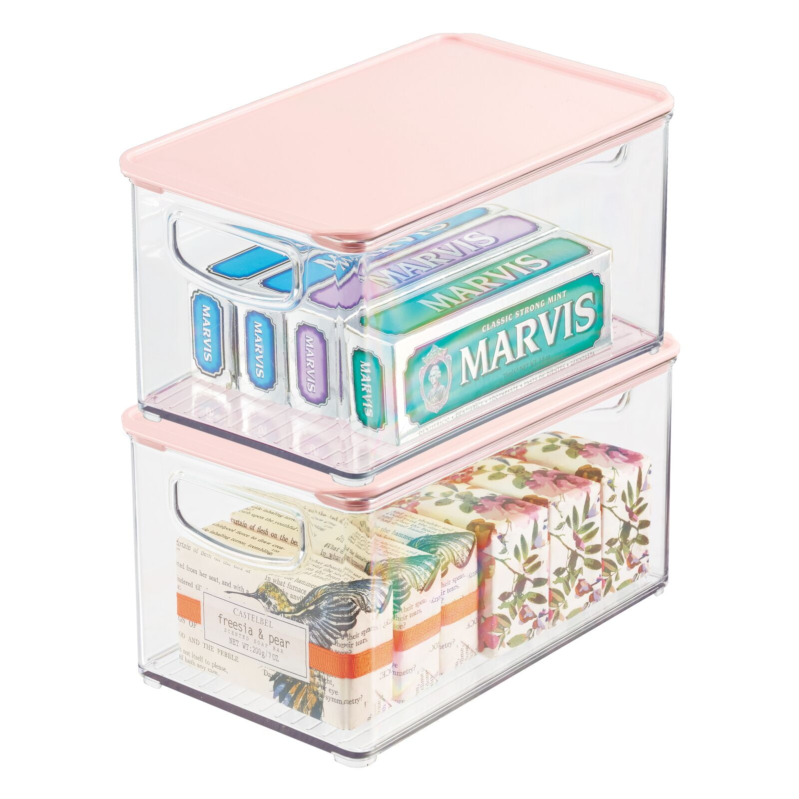 mDesign Deep Plastic Bathroom Storage Box with Lid/Handles, 2 Pack