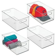 mDesign Deep Plastic Closet Storage Organizer Bin with Handles - 4 Pack - Clear