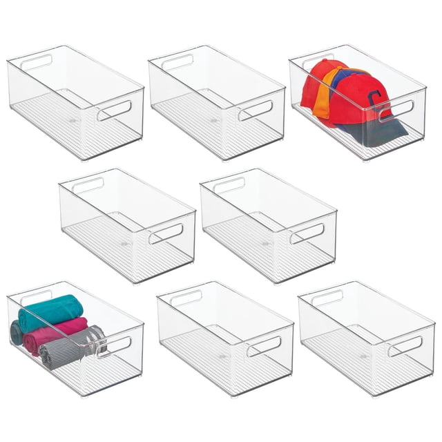 mDesign Deep Plastic Closet Storage Organizer Bin with Handles - 8 Pack ...