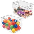 thumbnail image 1 of mDesign Deep Plastic Home Storage Organizer Bin, Built-In Handles, 2 Pack, Clear, 1 of 9