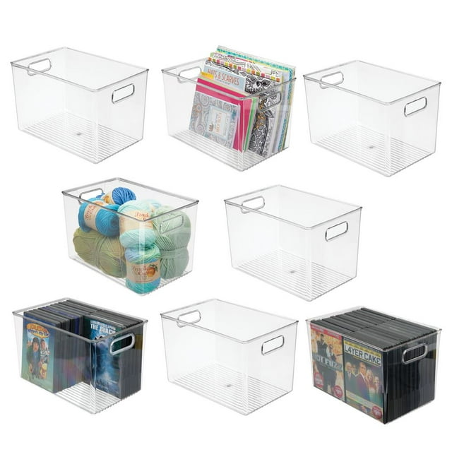 mDesign Deep Plastic Home Storage Organizer Bin, Built-In Handles, 8 ...