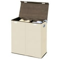 thumbnail image 1 of mDesign Divided Laundry Hamper Basket with Lid, Chrome Handles - Cream/Brown, 1 of 6