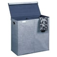 thumbnail image 1 of mDesign Divided Laundry Hamper Basket with Lid, Chrome Handles - Navy, 1 of 9