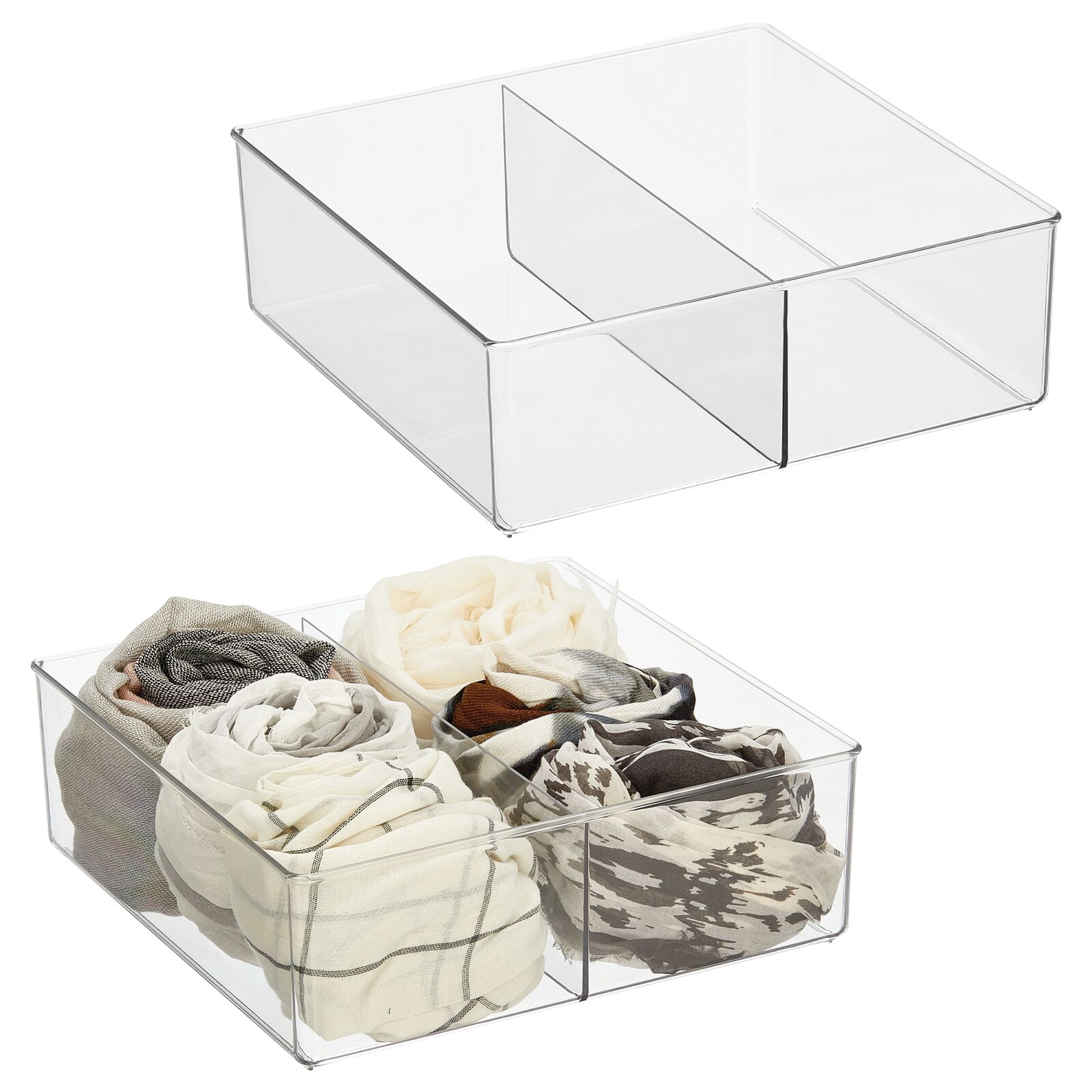 mDesign Divided Plastic Drawer Storage Organizer Container Bin, 2 Pack ...