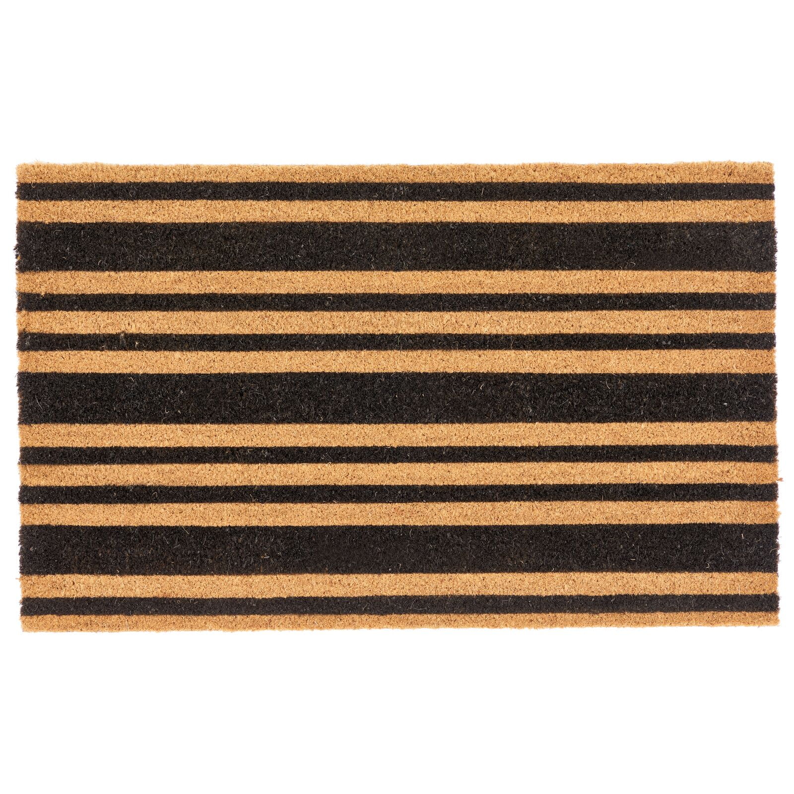 Elegant Natural Coir 36"x22" Outdoor Doormat with Non-Slip Backing - Black Stripe