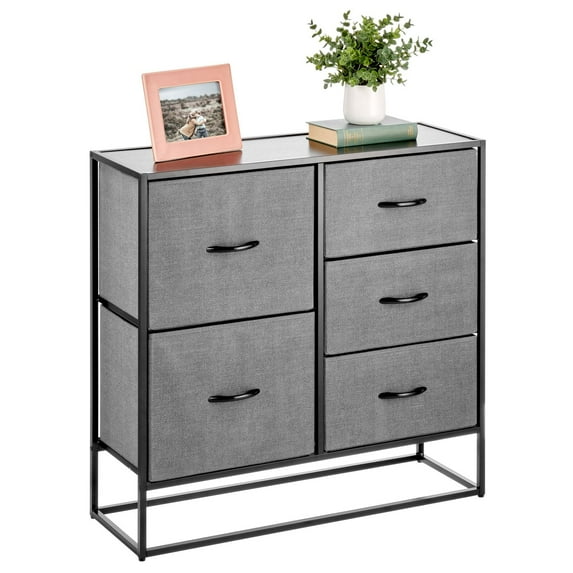 mDesign Dresser Storage Chest Organizer Unit, 5 Drawers - Charcoal Gray