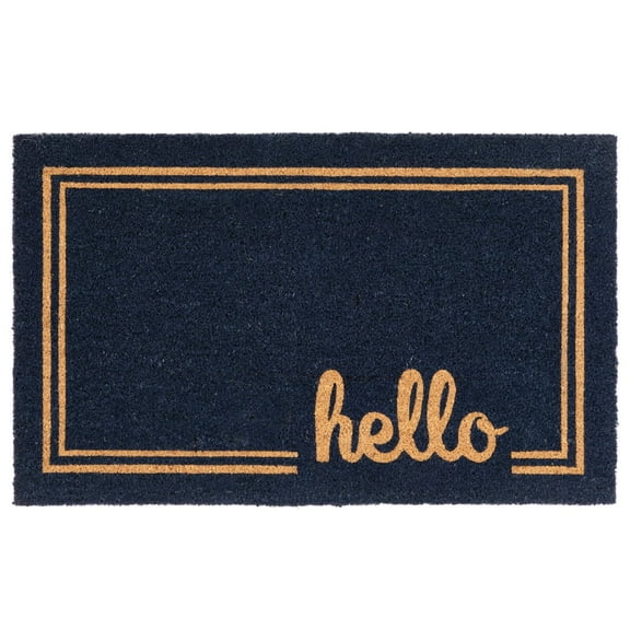 mDesign Entryway Doormat with Natural Fibers Decorative Script - Natural/Navy