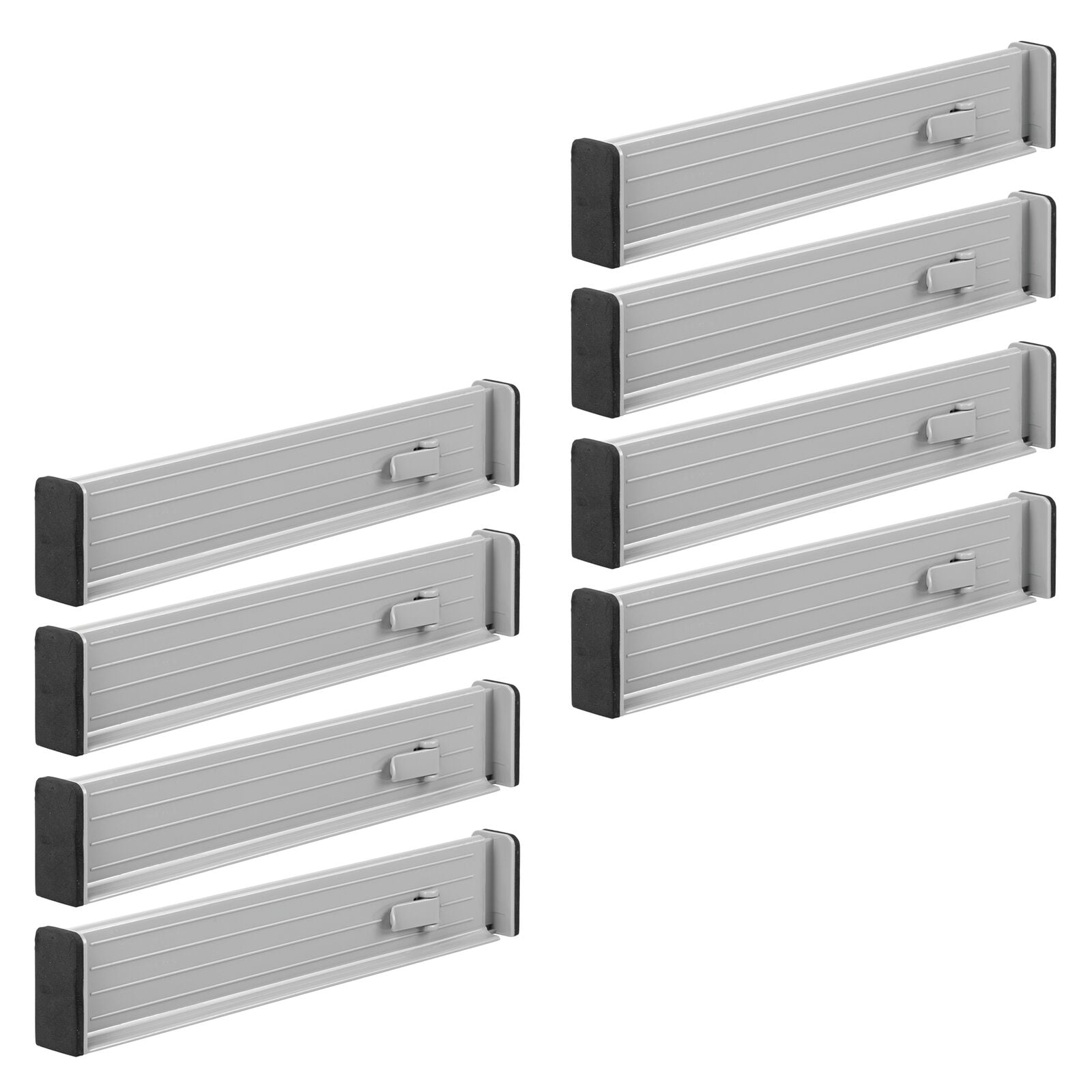 Expandable Gray and Black Plastic Drawer Dividers with Foam Ends, Set of 8