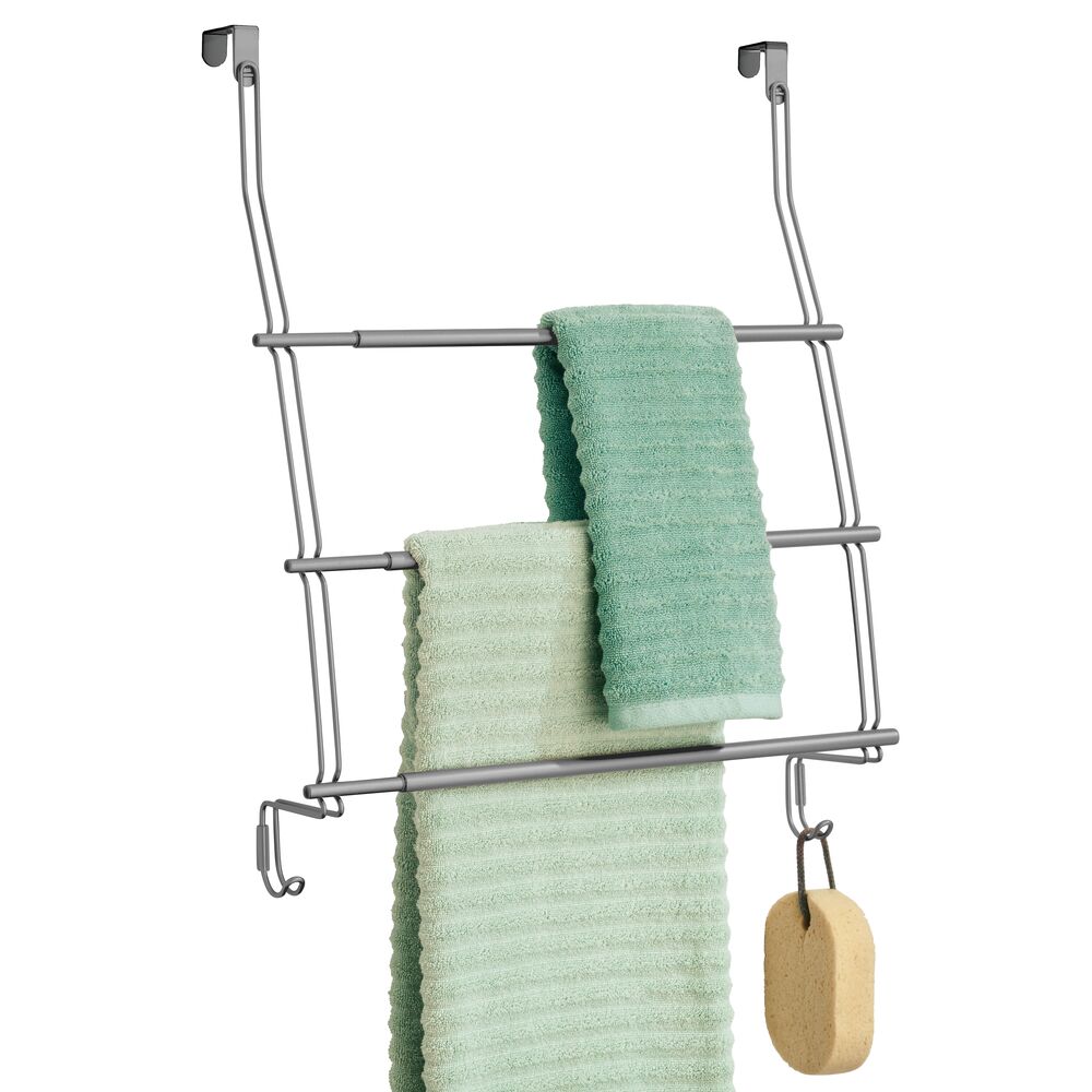 mDesign Expandable Metal Over Door Bathroom Towel Holder, 2 Hooks