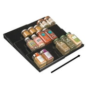 mDesign Expandable Plastic Spice Rack Kitchen Drawer Organizer - 3 Tiers - Black
