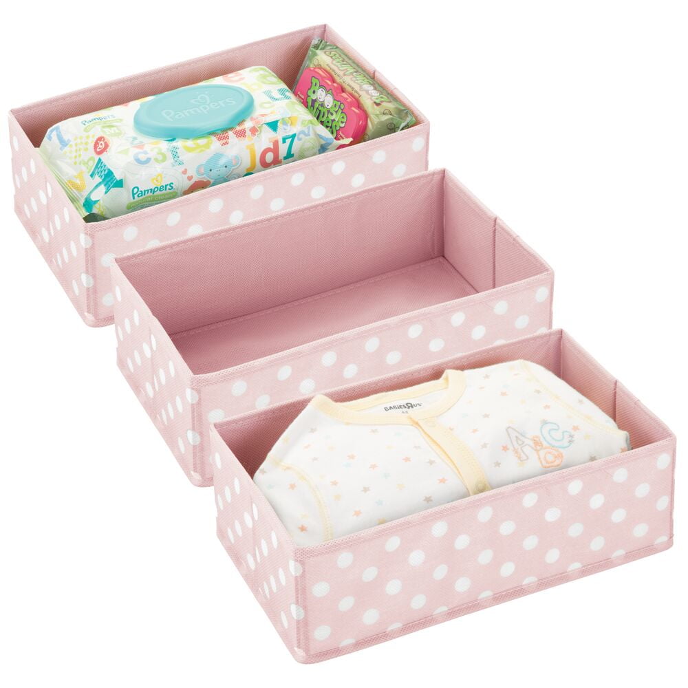 mDesign Fabric Baby Nursery Drawer Organizer Bins, 3 Pack, Pink/White