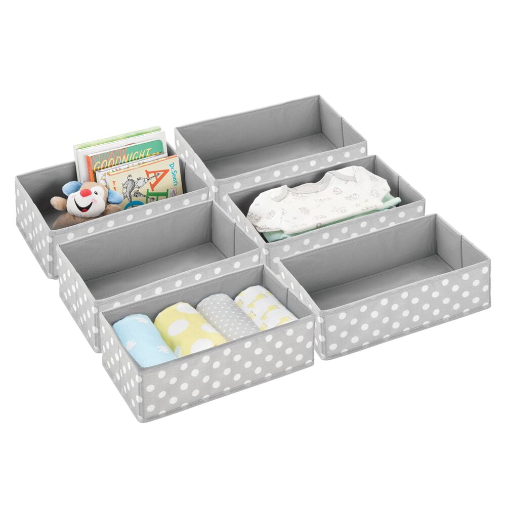 mDesign Fabric Baby Nursery Drawer Organizer Bins, 6 Pack, Gray/White
