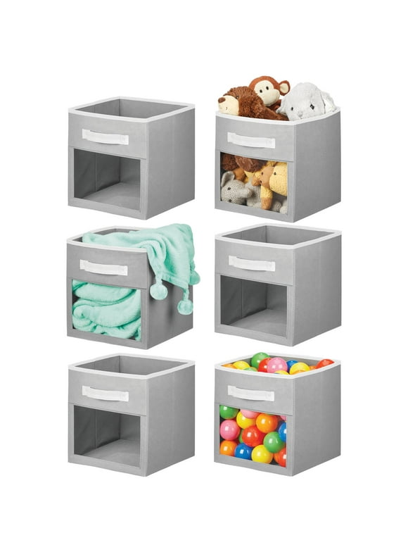 mDesign Fabric Baby Nursery Storage Cube with Front Window, 6 Pack - Gray/White