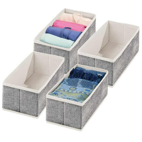 mDesign Fabric Bedroom Dresser Drawer/Closet Organizer Bins, 4 Pack, Black/Cream