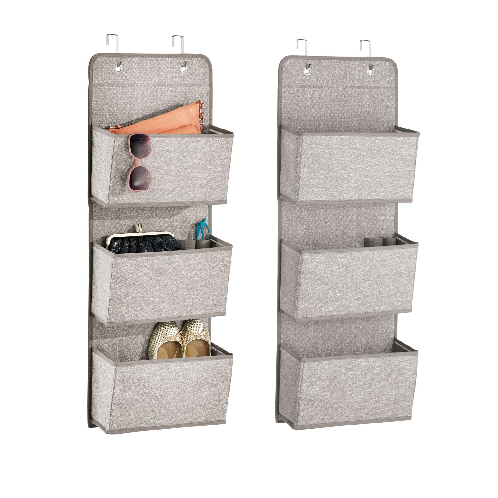 mDesign Fabric Closet Hanging Organizers - 3 Pockets + Hooks, 2