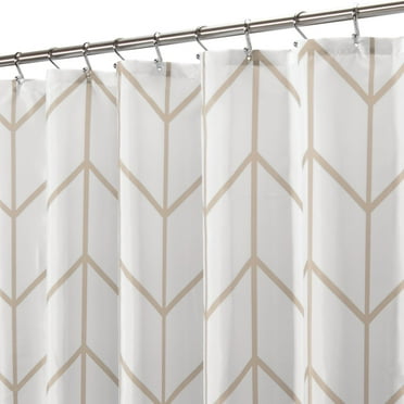mDesign Fabric Herringbone Chevron Print Shower Curtain, 72" x 72", Beige/White