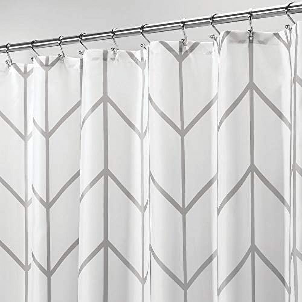 Gray and White Chevron Polyester Shower Curtain with Liner