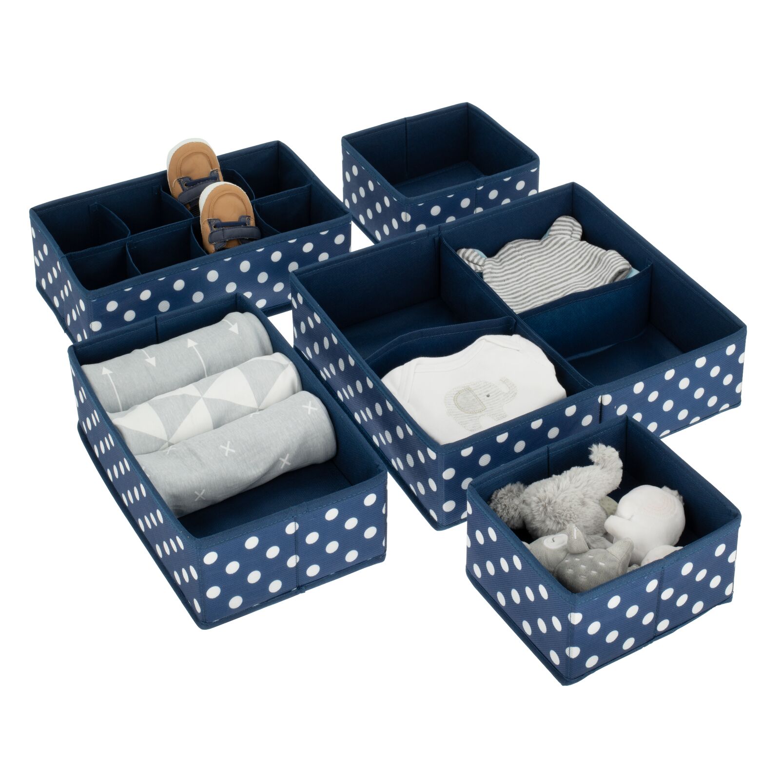 mDesign Fabric Nursery Divided Drawer Organizer, Set of 5, Navy/White