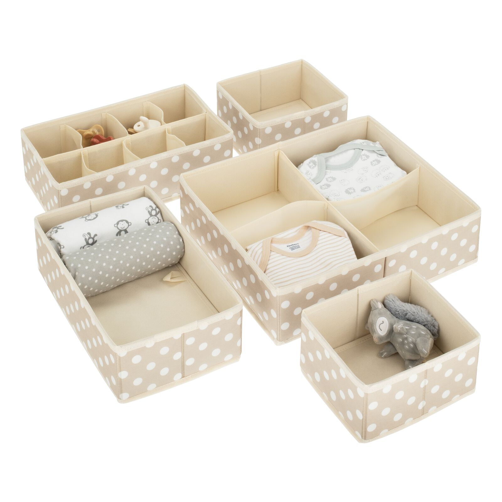 mDesign Fabric Nursery Divided Drawer Organizer, Set of 5, Taupe/White