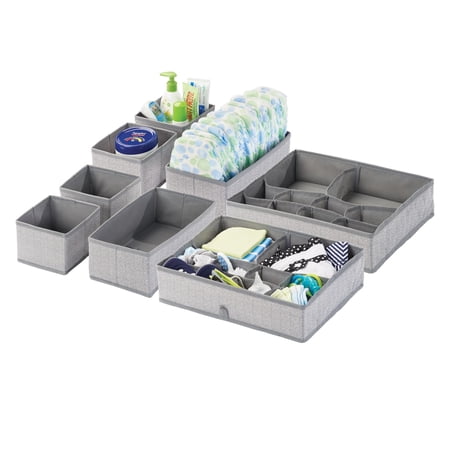 mDesign Fabric Nursery Divided Drawer Storage Bin, 2 Pack - Gray Herringbone