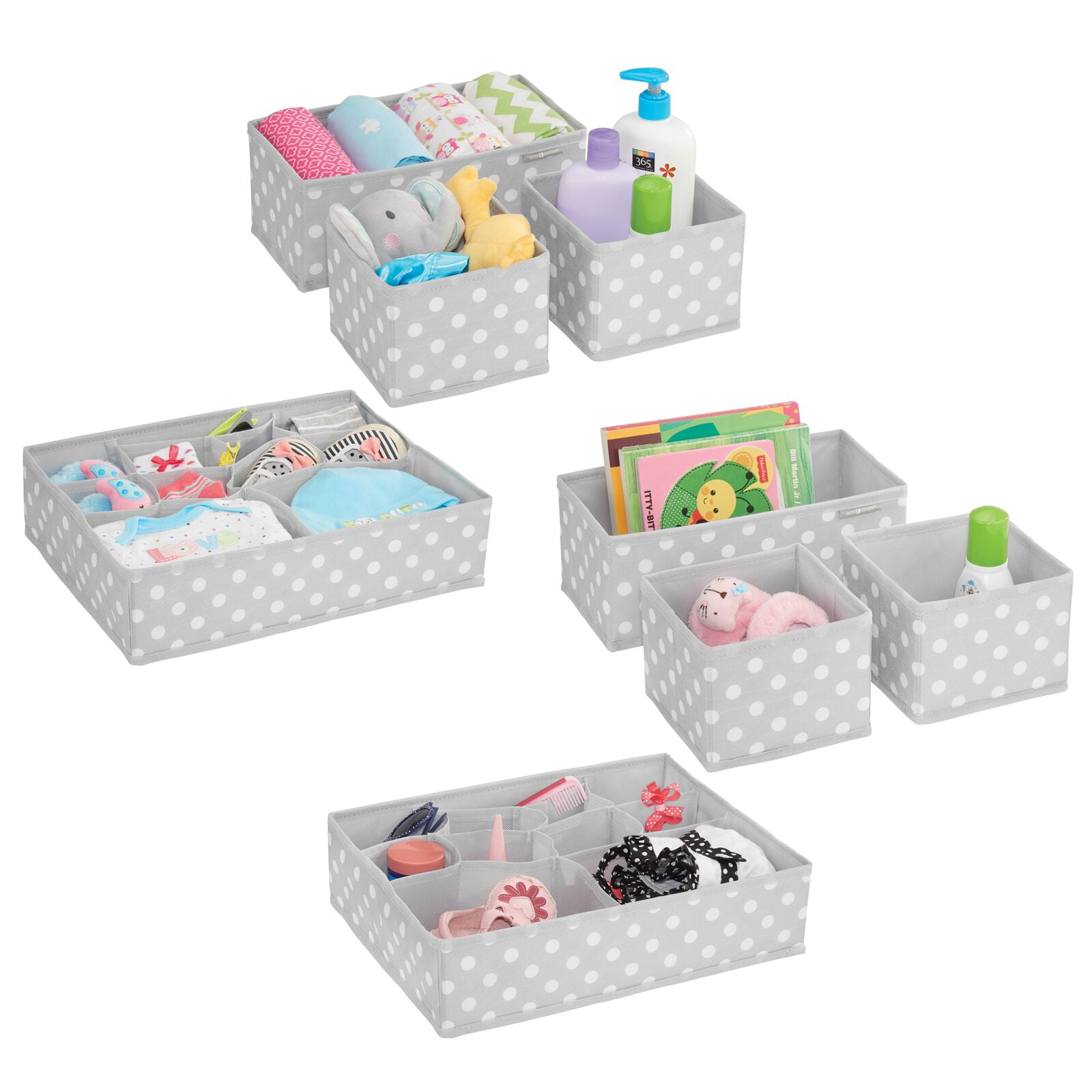 Mdesign Fabric Baby + Kid Nursery/playroom Divided Drawer Bin, 3