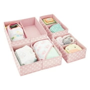 mDesign Fabric Nursery Divided Drawer Storage Bin, 2 Pack, Pink/White Polka Dot