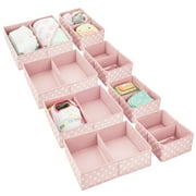 mDesign Fabric Nursery Divided Drawer Storage Bin, 4 Pack, Pink/White Polka Dot