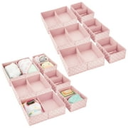 mDesign Fabric Nursery Divided Drawer Storage Bin, 6 Pack, Pink/White Polka Dot