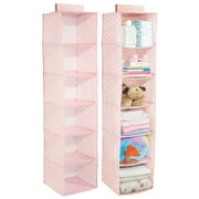 mDesign Fabric Nursery Hanging 6 Shelf Organizer, 2 Pack, Pink/White Polka Dot