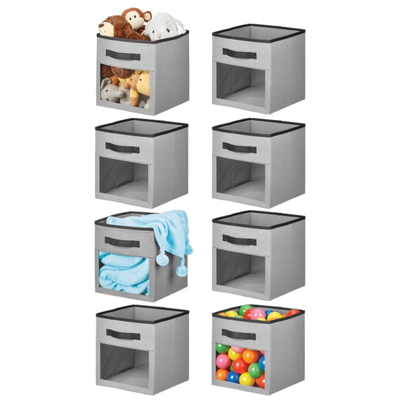 mDesign Fabric Nursery Storage Cube, Front Window/Handle, 8 Pack - Gray/Black