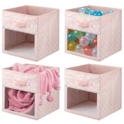 mDesign Fabric Nursery Storage Cube, Window/Handle, 4 Pack, Pink/White Polka Dot