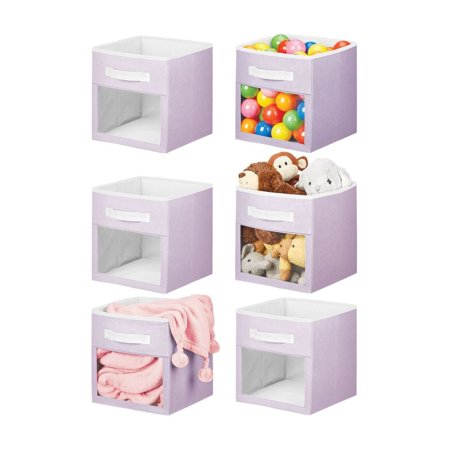 mDesign Jane Fabric Nursery/Playroom Storage Organizer Cube with Front Window/Handle, Hold Toys, Clothes, Bottles, Diapers, Bibs
