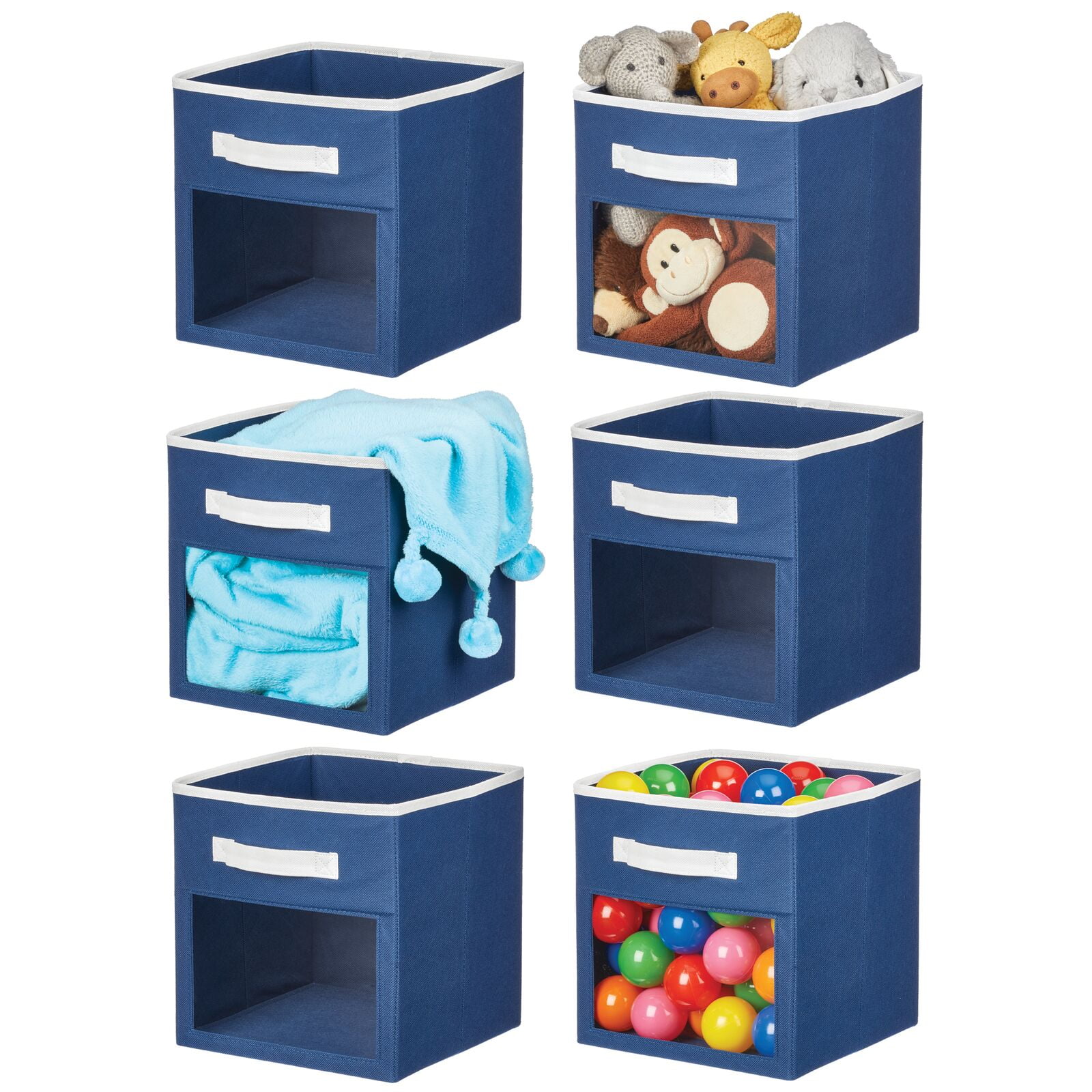 mDesign Fabric Nursery Storage Cube with Front Window, 6 Pack Navy