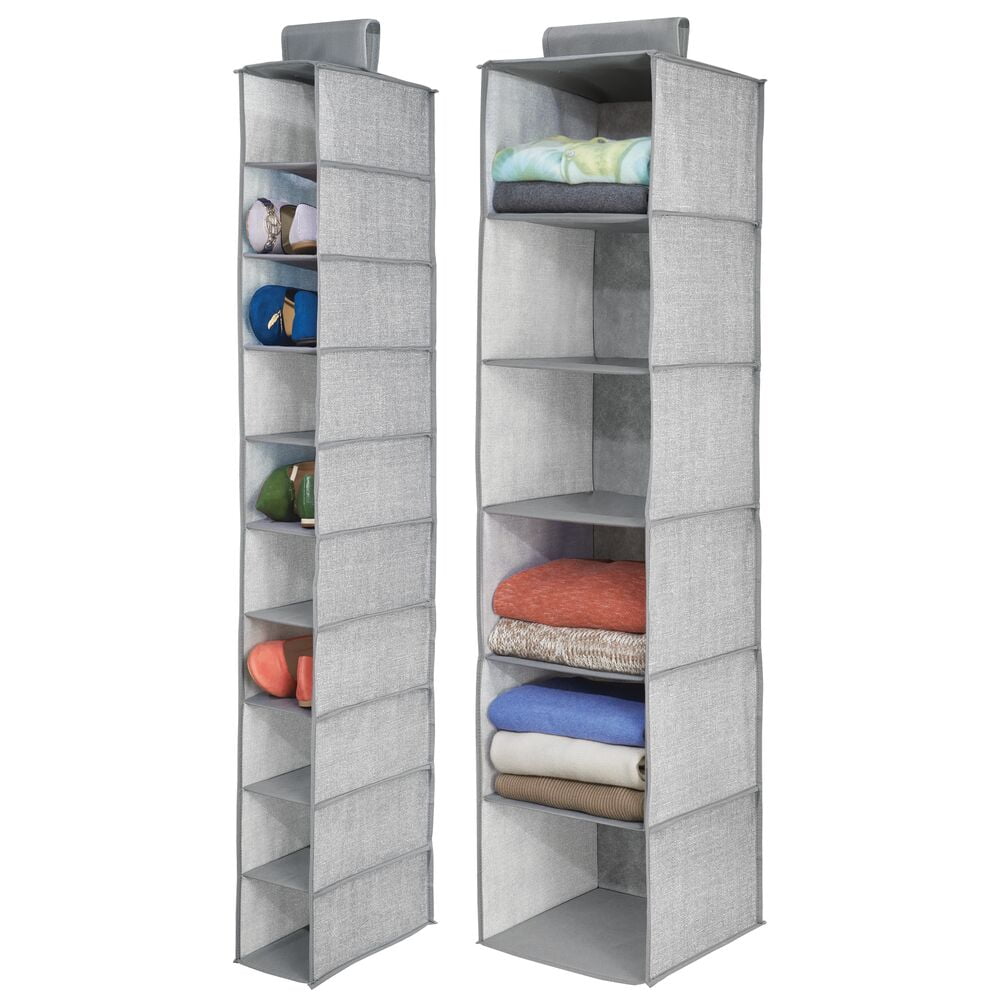 mDesign Kid Fabric Over Closet Rod Hanging Storage, 20 Shelf - Gray/White