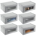 thumbnail image 1 of mDesign Fabric Stackable Slim Storage Organizer Box, 6 Pack - Cream/Dark Brown, 1 of 9