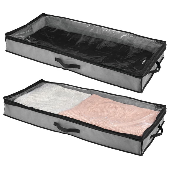 mDesign Fabric Under Bed Storage Organizer, Zippered, 2 Pack - Dark Gray/Black