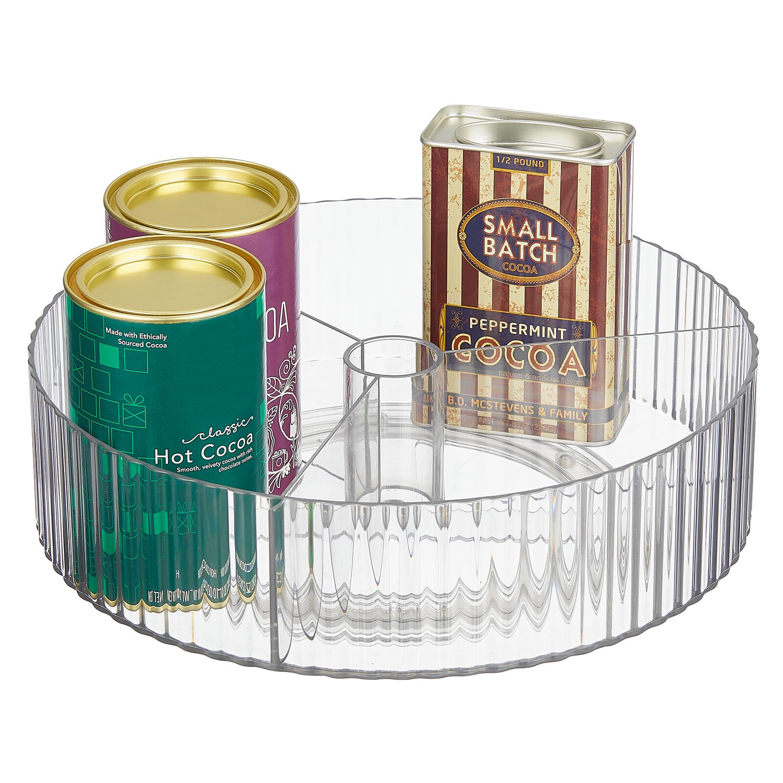 mDesign Fluted Lazy Susan Divided Turntable Spinner for Kitchen