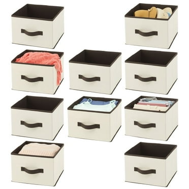 mDesign Foldable Fabric Bin for Cube Organizer - 10 Pack - Cream/Espresso Brown