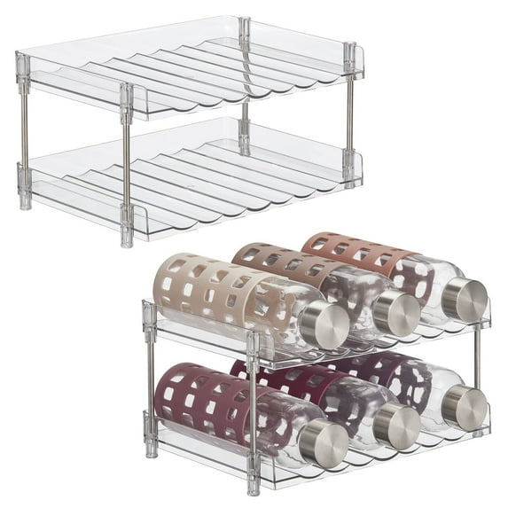 mDesign Free-Stand Stackable 2-Tier Water Bottle Holder, 2 Pack, Clear/Polished