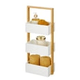 thumbnail image 1 of mDesign Free-Stand Wood Bamboo 3-Tier Bathroom Storage Rack Shelf, White/Natural, 1 of 5
