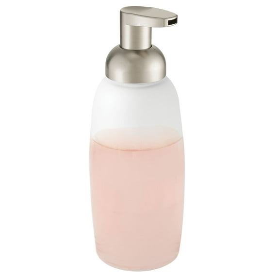 mDesign Glass Refillable Foam Soap Dispenser - Clear Frost/Matte Satin