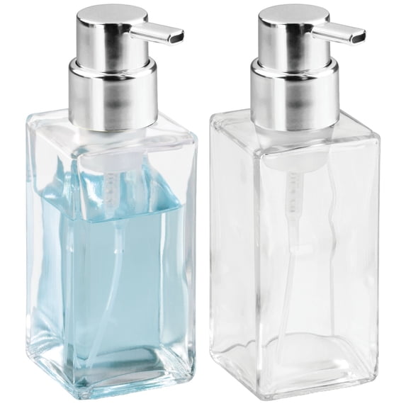 mDesign Glass Refillable Foaming Soap Dispenser Pump, 2 Pack - Clear/Chrome